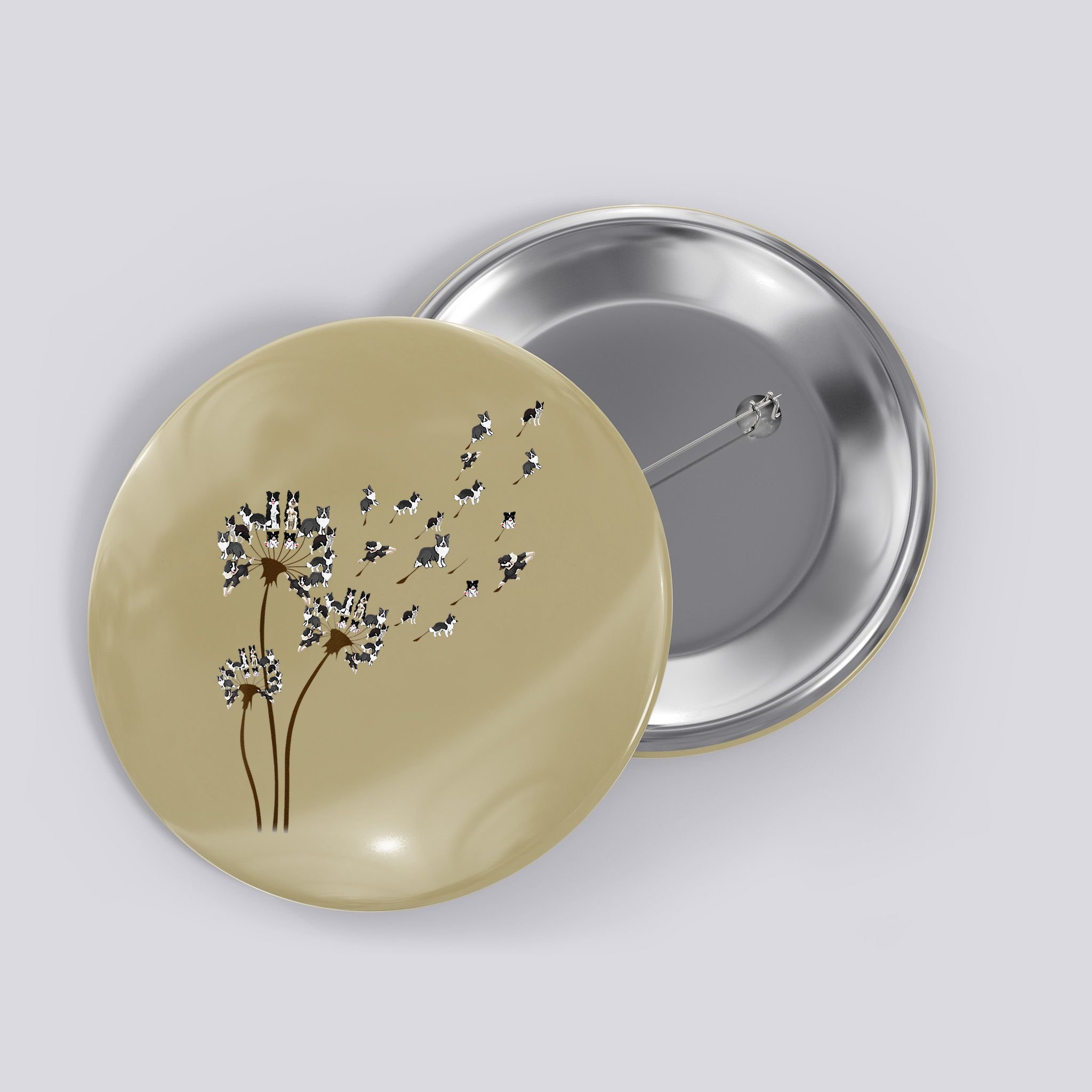 Border Collie Flower Fly Dandelion Funny Dog Button
