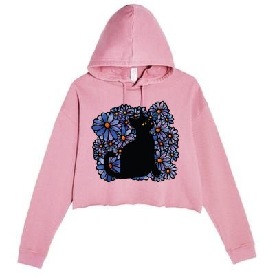 Black Cats Flower Garden Crop Fleece Hoodie