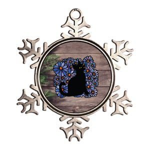 Black Cats Flower Garden Metallic Star Ornament