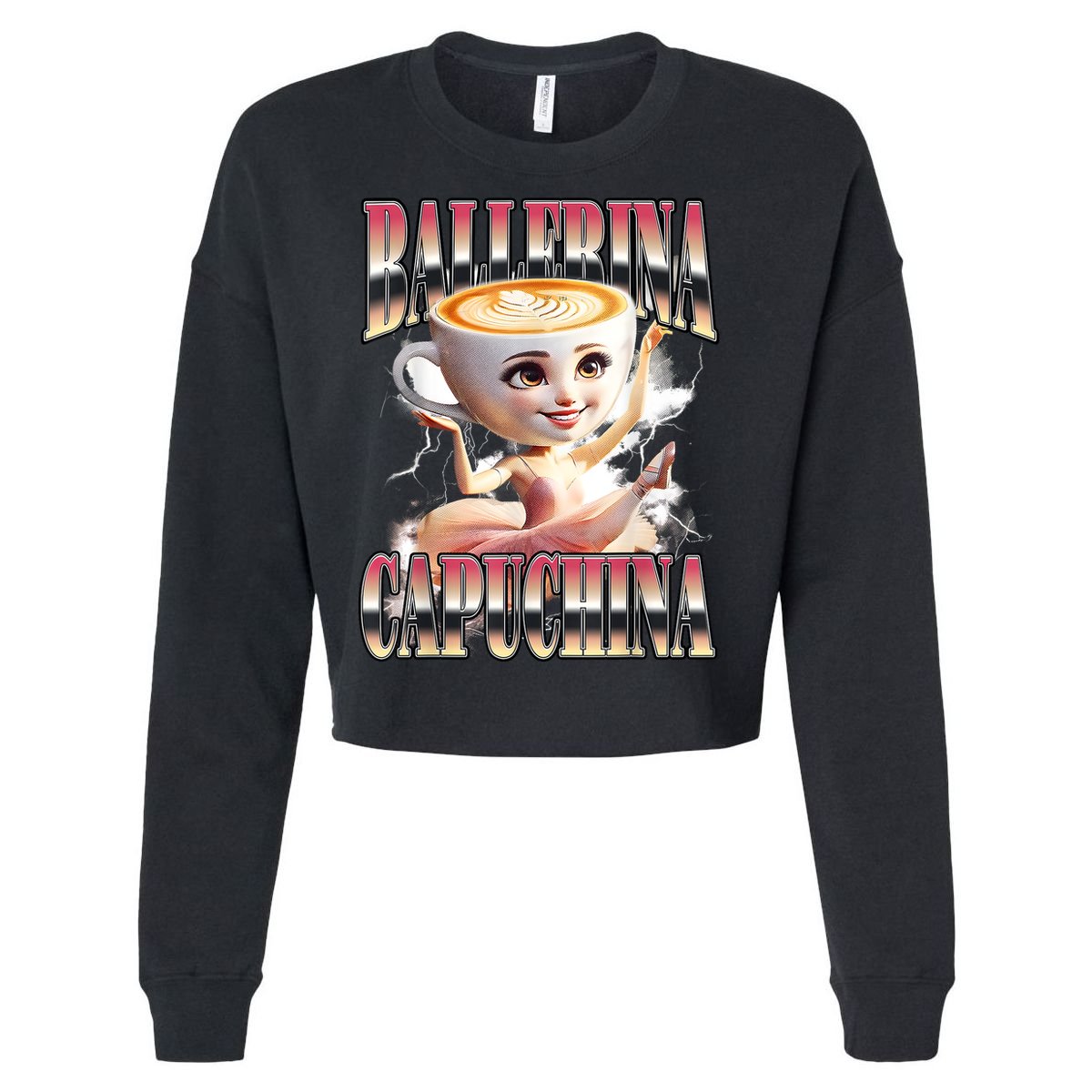 Ballerina Capuchina Funny Italian Brainrot Meme Humor Gen Z  Cropped Pullover Crew