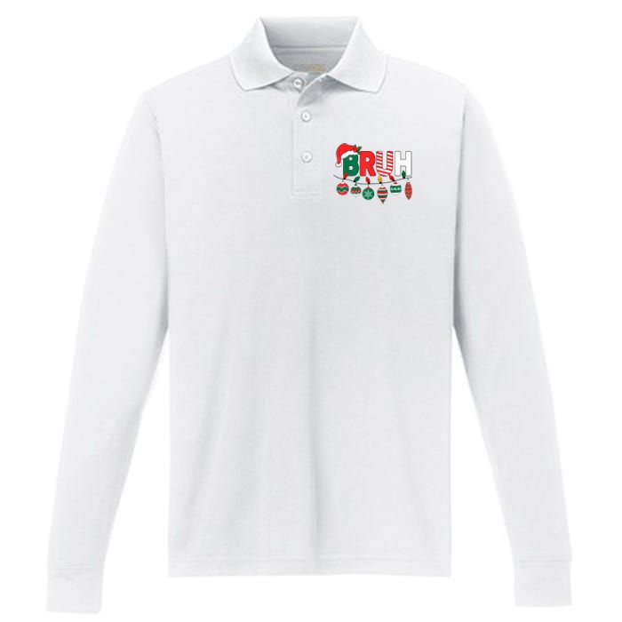 Bruh Christmas Funny Family Christmas Performance Long Sleeve Polo