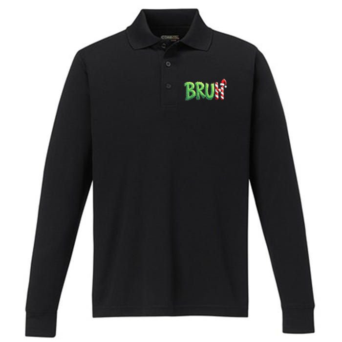 Bruh Christmas Funny Christmas Humor Meme Performance Long Sleeve Polo