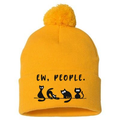 black cat funny wo ew people meowy cat lovers Pom Pom 12in Knit Beanie