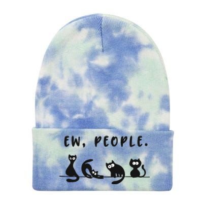 black cat funny wo ew people meowy cat lovers Tie Dye 12in Knit Beanie