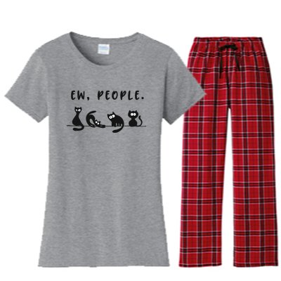 black cat funny wo ew people meowy cat lovers Women's Flannel Pajama Set