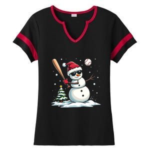 Baseball Christmas Funny Snow Playing Baseball Xmas Gift Ladies Halftime Notch Neck Tee