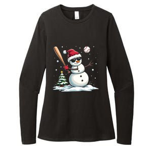 Baseball Christmas Funny Snow Playing Baseball Xmas Gift Womens CVC Long Sleeve Shirt