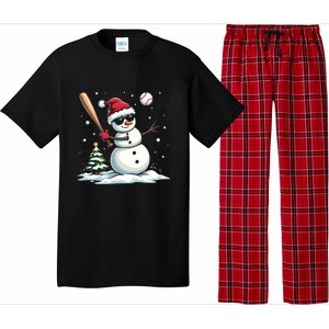 Baseball Christmas Funny Snow Playing Baseball Xmas Gift Pajama Set