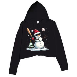 Baseball Christmas Funny Snow Playing Baseball Xmas Gift Crop Fleece Hoodie