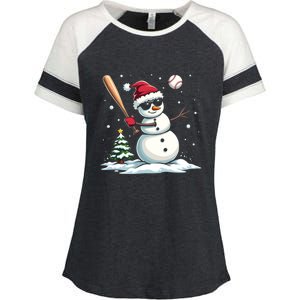 Baseball Christmas Funny Snow Playing Baseball Xmas Gift Enza Ladies Jersey Colorblock Tee