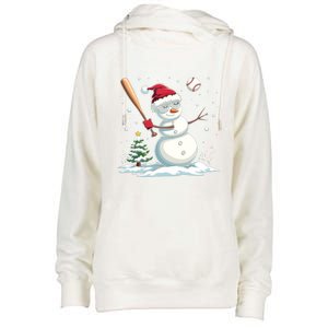 Baseball Christmas Funny Snow Playing Baseball Xmas Gift Womens Funnel Neck Pullover Hood