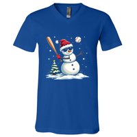 Baseball Christmas Funny Snow Playing Baseball Xmas Gift V-Neck T-Shirt