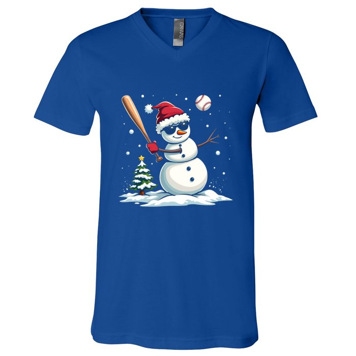 Baseball Christmas Funny Snow Playing Baseball Xmas Gift V-Neck T-Shirt