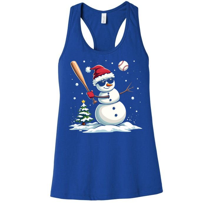 Baseball Christmas Funny Snow Playing Baseball Xmas Gift Women's Racerback Tank