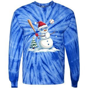 Baseball Christmas Funny Snow Playing Baseball Xmas Gift Tie-Dye Long Sleeve Shirt