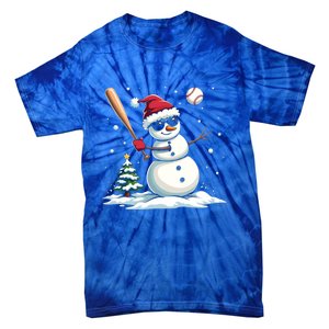 Baseball Christmas Funny Snow Playing Baseball Xmas Gift Tie-Dye T-Shirt