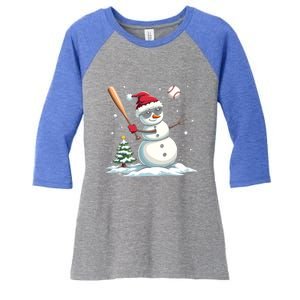 Baseball Christmas Funny Snow Playing Baseball Xmas Gift Women's Tri-Blend 3/4-Sleeve Raglan Shirt