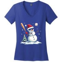 Baseball Christmas Funny Snow Playing Baseball Xmas Gift Women's V-Neck T-Shirt