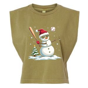 Baseball Christmas Funny Snow Playing Baseball Xmas Gift Garment-Dyed Women's Muscle Tee