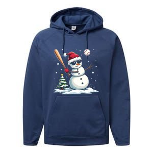 Baseball Christmas Funny Snow Playing Baseball Xmas Gift Performance Fleece Hoodie