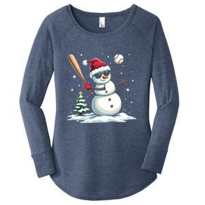 Baseball Christmas Funny Snow Playing Baseball Xmas Gift Women's Perfect Tri Tunic Long Sleeve Shirt