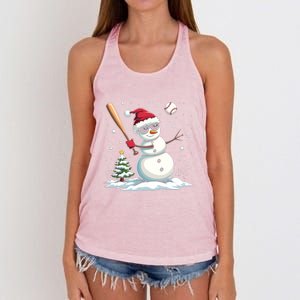 Baseball Christmas Funny Snow Playing Baseball Xmas Gift Women's Knotted Racerback Tank