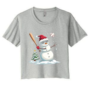 Baseball Christmas Funny Snow Playing Baseball Xmas Gift Women's Crop Top Tee