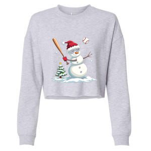 Baseball Christmas Funny Snow Playing Baseball Xmas Gift Cropped Pullover Crew