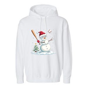 Baseball Christmas Funny Snow Playing Baseball Xmas Gift Garment-Dyed Fleece Hoodie