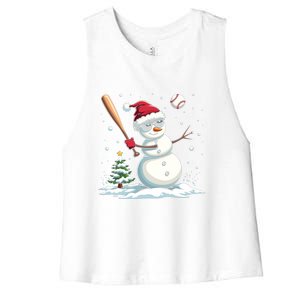 Baseball Christmas Funny Snow Playing Baseball Xmas Gift Women's Racerback Cropped Tank