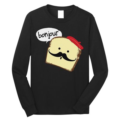 Bonjour Cute French Toast Funny Love France Foodie Humor Long Sleeve Shirt