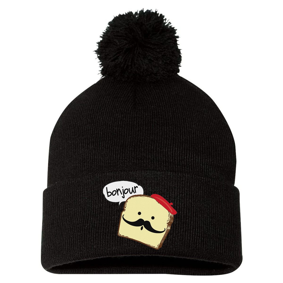 Bonjour Cute French Toast Funny Love France Foodie Humor Pom Pom 12in Knit Beanie