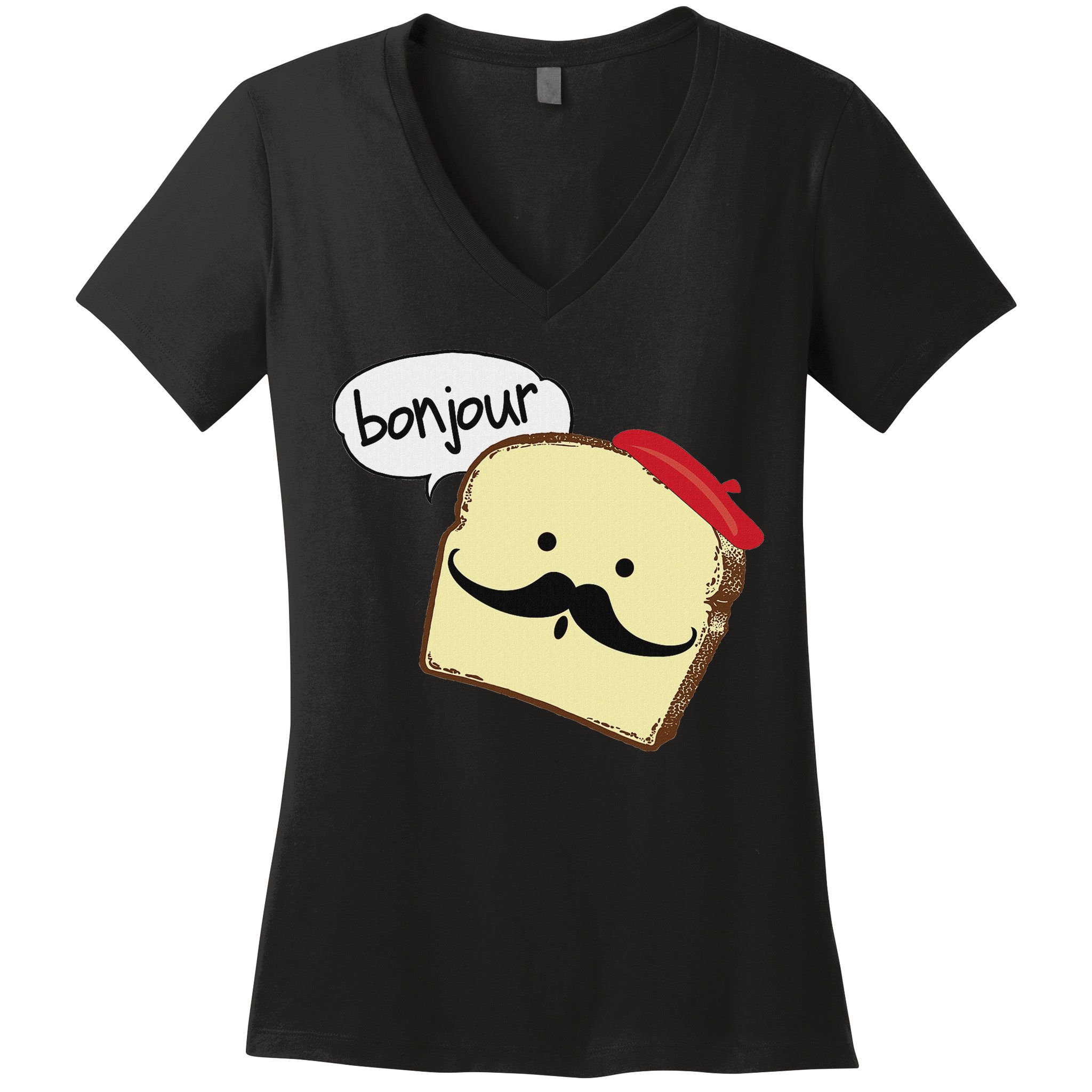 Bonjour Cute French Toast Funny Love France Foodie Humor Women's V-Neck T-Shirt