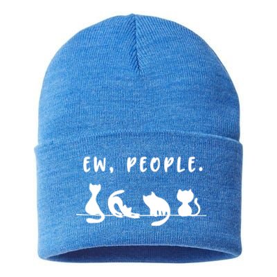 Black Ca Funny Ew People Meowy Cat Lovers Gift Sustainable Knit Beanie