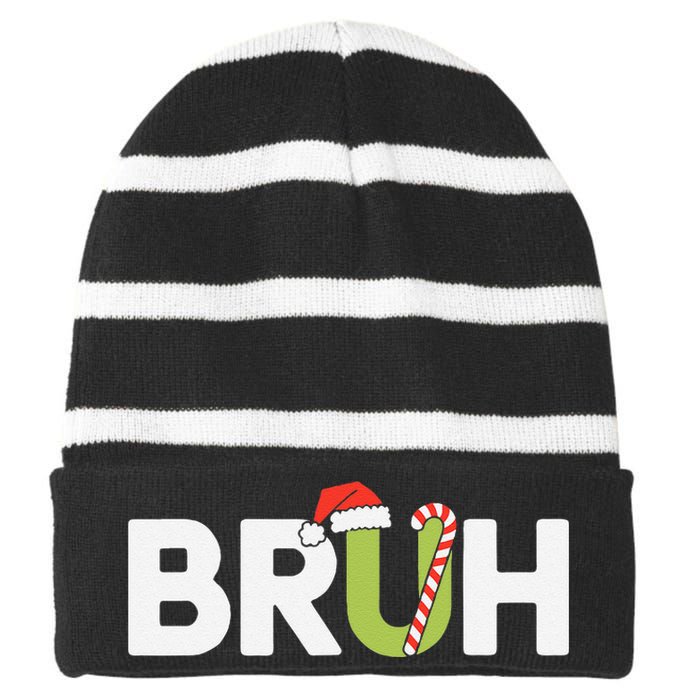 Bruh Christmas Funny Christmas Gift Striped Beanie with Solid Band