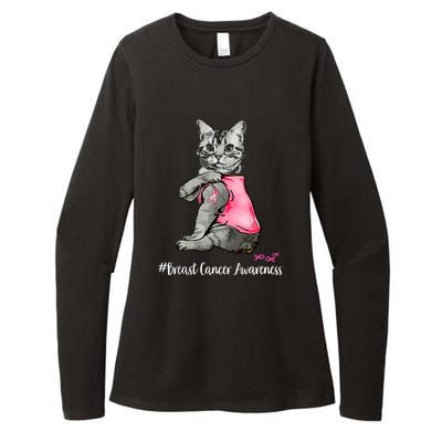 Breast Cancer Funny Cat Pink Ribbon In October We Wear Pink Gift Womens CVC Long Sleeve Shirt