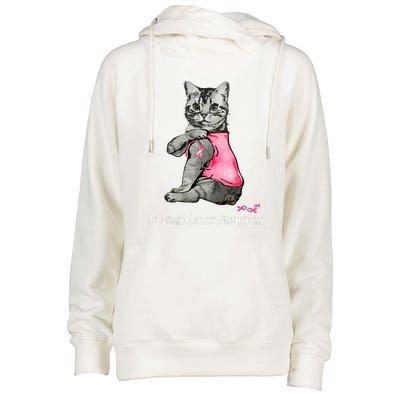 Breast Cancer Funny Cat Pink Ribbon In October We Wear Pink Gift Womens Funnel Neck Pullover Hood