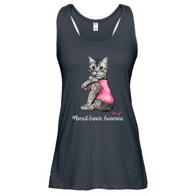 Breast Cancer Funny Cat Pink Ribbon In October We Wear Pink Gift Ladies Essential Flowy Tank