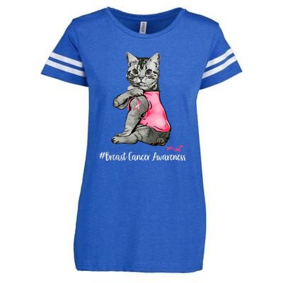 Breast Cancer Funny Cat Pink Ribbon In October We Wear Pink Gift Enza Ladies Jersey Football T-Shirt