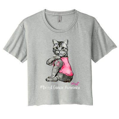 Breast Cancer Funny Cat Pink Ribbon In October We Wear Pink Gift Women's Crop Top Tee