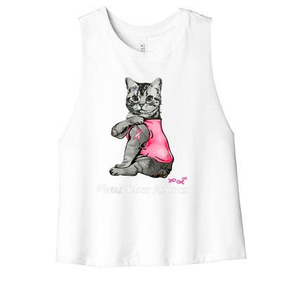 Breast Cancer Funny Cat Pink Ribbon In October We Wear Pink Gift Women's Racerback Cropped Tank