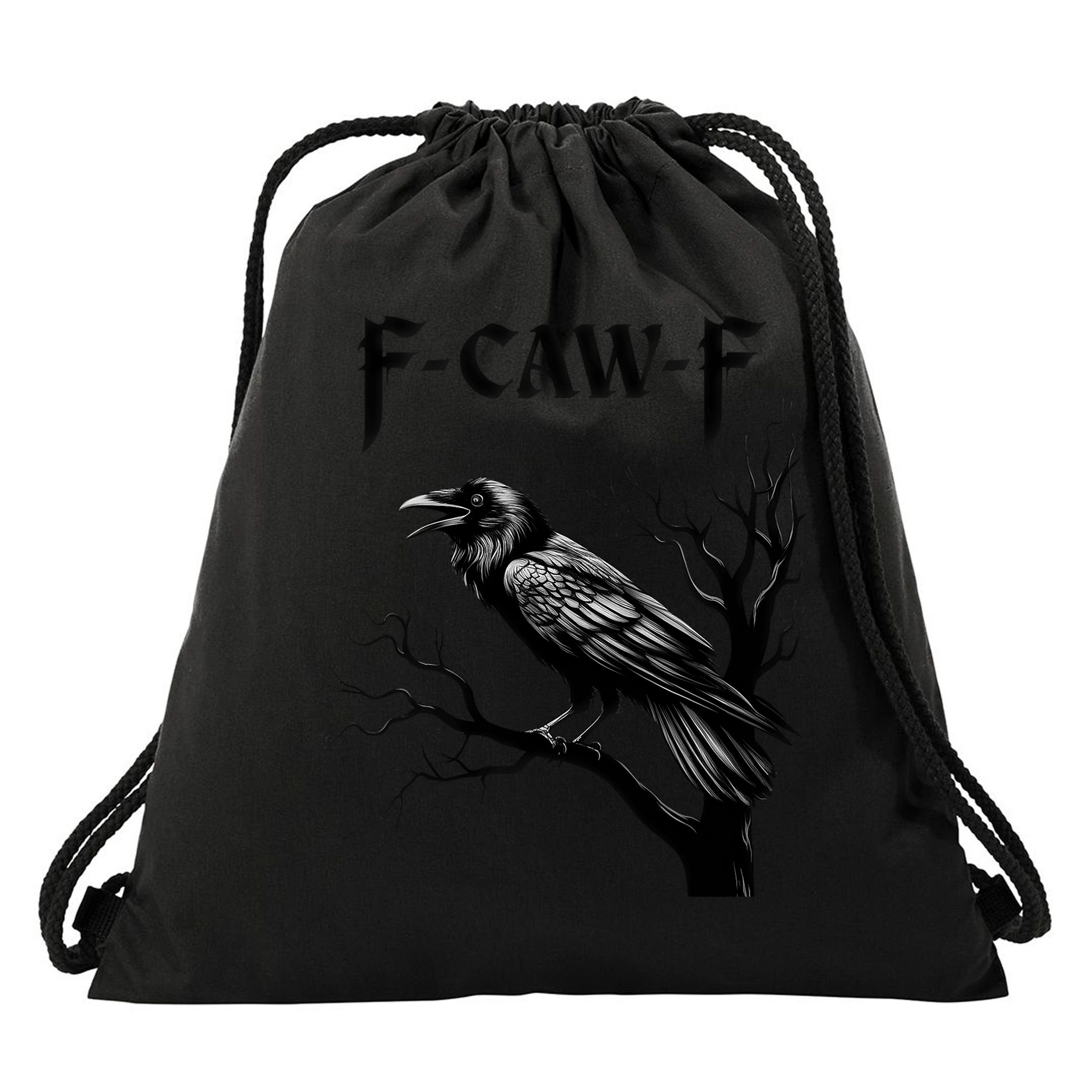 Black Crow, F-Caw-F Black Bird Drawstring Bag
