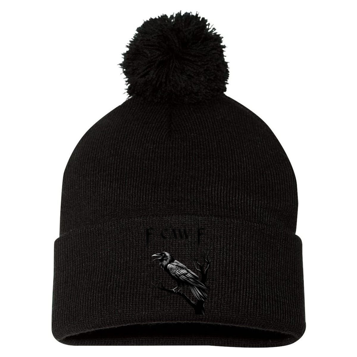 Black Crow, F-Caw-F Black Bird Pom Pom 12in Knit Beanie