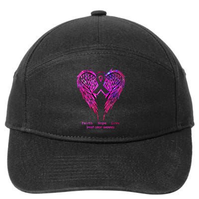 Breast Cancer Faith Hope Love Wings Awareness 7-Panel Snapback Hat