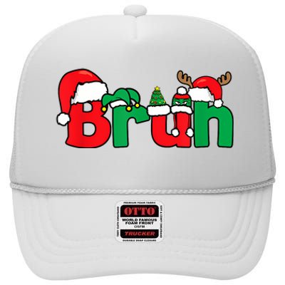 Bruh Christmas Funny Xmas Pajama High Crown Mesh Back Trucker Hat