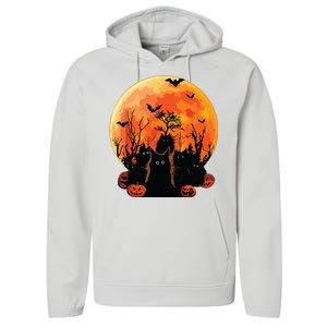 Black Cats Full Moon Funny Animal Pet Lover Halloween Performance Fleece Hoodie