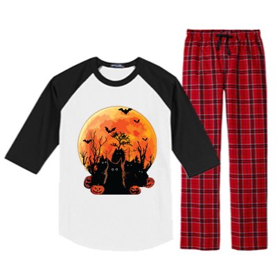 Black Cats Full Moon Funny Animal Pet Lover Halloween Raglan Sleeve Pajama Set