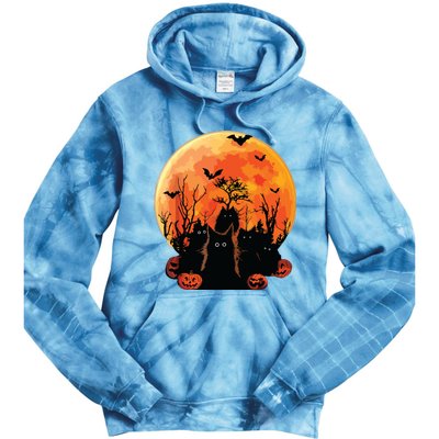 Black Cats Full Moon Funny Animal Pet Lover Halloween Tie Dye Hoodie