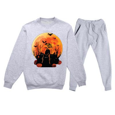 Black Cats Full Moon Funny Animal Pet Lover Halloween Premium Crewneck Sweatsuit Set