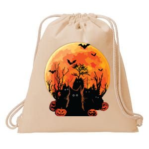 Black Cats Full Moon Funny Animal Pet Lover Halloween Drawstring Bag